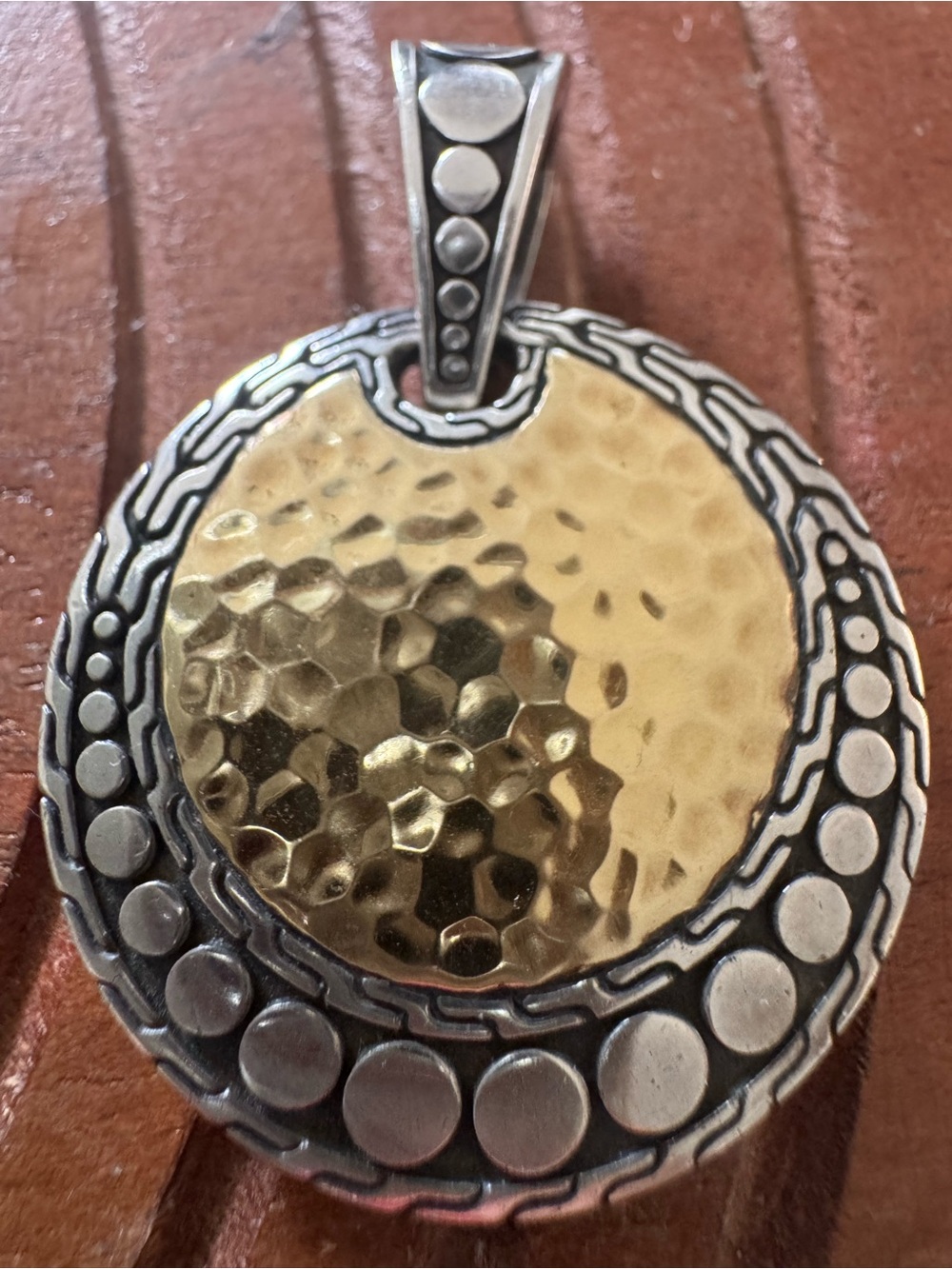 Two-Tone Hammered Disc Pendant Necklace - 18kt Gold & Silver